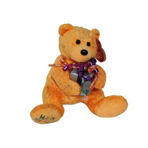 Ty Original Beanie Babies Happy Birthday Bear Orange Sparkle With Present